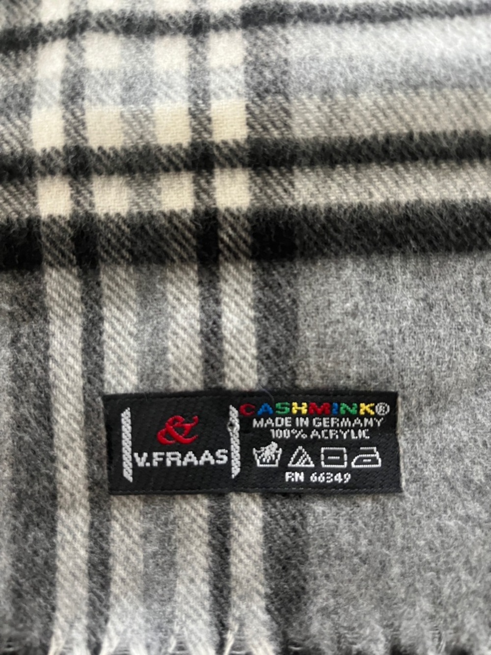 V. FRAAS Gray Plaid Scarf with Black and Cream Stripes - Picture 2 of 2